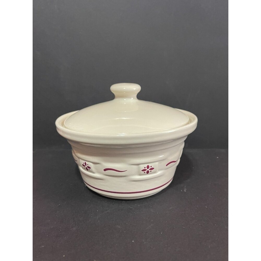 Longaberger Pottery Woven Traditions Red Bowl with lid (5 1/2" across)